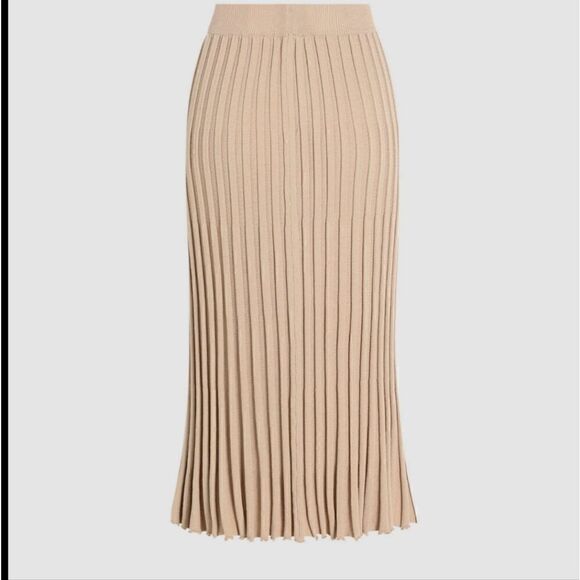 Cider Tan Pleated Split Knitted Midi Skirt Size XS, Knit, Stretchy - Picture 4 of 10
